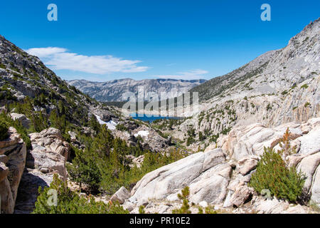 The view along the John Muir Trail - Heart Lake from Selden Pass; John Muir Wilderness, Sierra National Forest, Sierra Nevada Mountains, California, U Stock Photo