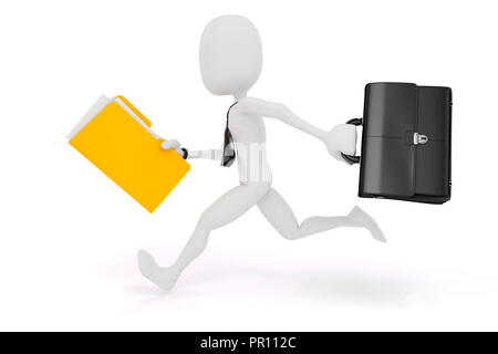 3d man businessman running on white background Stock Photo