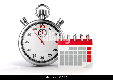 3d calendar and stopwatch on white background Stock Photo