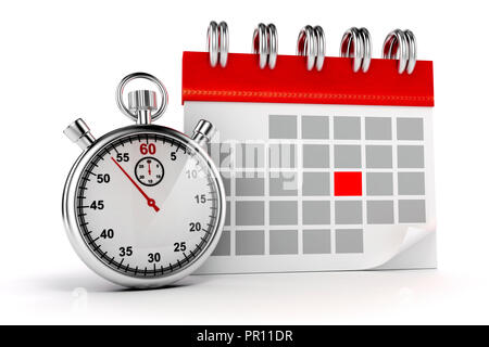 3d calendar and stopwatch on white background Stock Photo