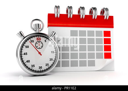 3d calendar and stopwatch on white background Stock Photo