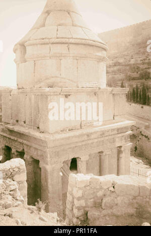 Valley of Jehoshaphat and Hinnom. Absalom's Pillar. 1898, Jerusalem, Israel Stock Photo