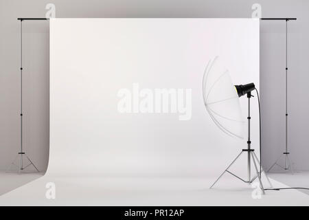 3d studio setup with lights and white background Stock Photo