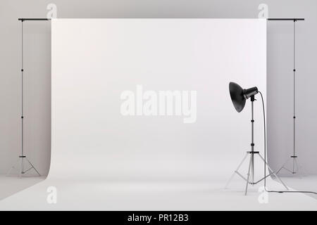 3d studio setup with lights and white background Stock Photo