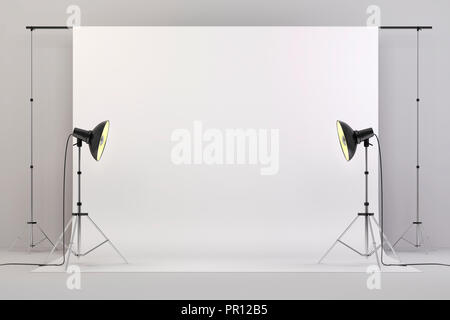 3d studio setup with lights and white background Stock Photo