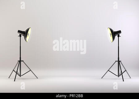 3d studio setup with lights and white background Stock Photo