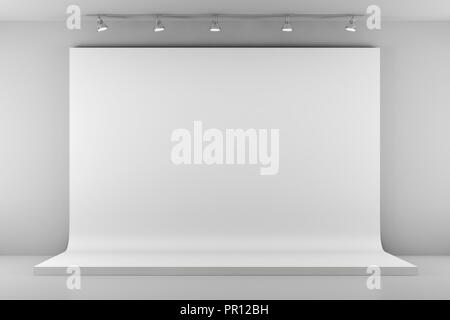 3d studio setup with lights and white background Stock Photo