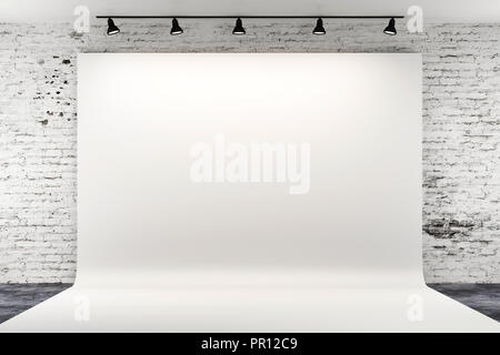 3d studio setup with lights and white background Stock Photo