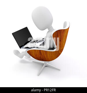 3d man sitting in a chair, working on laptop Stock Photo