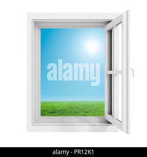 3d window frame with beautiful blue sky background Stock Photo