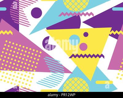 Memphis seamless pattern. Geometric elements memphis in the style of 80s. Points and dotted lines. Vector illustration Stock Vector