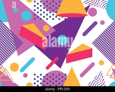 Memphis seamless pattern. Geometric elements memphis in the style of 80s. Points and dotted lines. Vector illustration Stock Vector