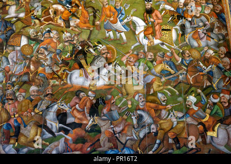 Shah Ismail I defeats Ottoman troops at the Battle of Chaldiran, Chehel Sotoun Palace (Forty Columns), Isfahan, Iran, Middle East Stock Photo