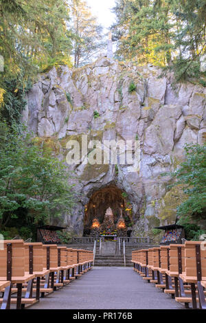 Our Lady's Grotto of the National Sanctuary of Our Sorrowful Mother Catholic Shrine in Portland Oregon Stock Photo