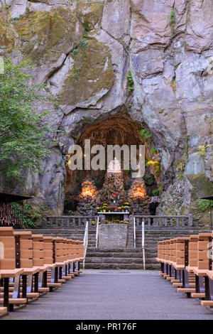 Our Lady's Grotto of the National Sanctuary of Our Sorrowful Mother Catholic Shrine in Portland Oregon Stock Photo