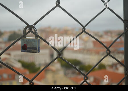 Love Lock on fence Stock Photo