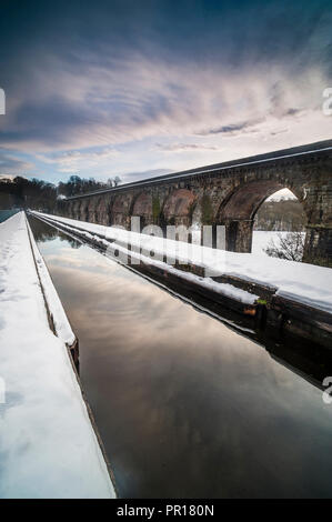 Chirk Aqueduct, Llangollen Canal across Cieriog Valley spanning England and Wales, United Kingdom, Europe Stock Photo