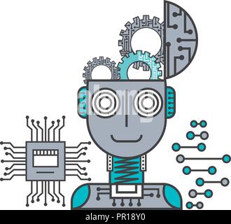 robot artificial intelligence brain gears motherboard chip vector illustration Stock Vector