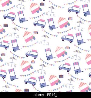 pattern decoration truck food botth garland park vector illustration Stock Vector