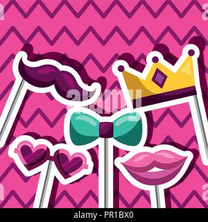 party mask night moustache heart glasses mouth crown princess vector illustration Stock Vector