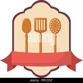 skimmer spatula slice utensil kitchen cutlery banner emblem vector illustration Stock Vector