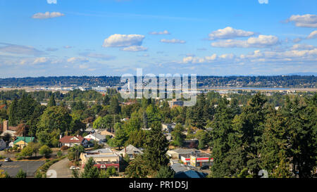 Portland skyline view from The Grotto in Portland, Oregon Stock Photo