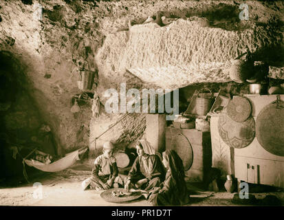 Bethlehem and surroundings Bethlehem. A manger home. Room, part cave. Swaddled baby & dove-cote. 1920, West Bank, Bethlehem Stock Photo