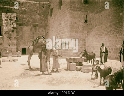 Bethlehem and surroundings The Well at Bethlehem. Animals being watered at village well. 1920, West Bank, Bethlehem, Israel Stock Photo