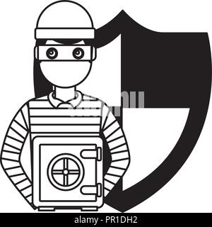 hacker thief safe box money shield protection vector illustration Stock Vector