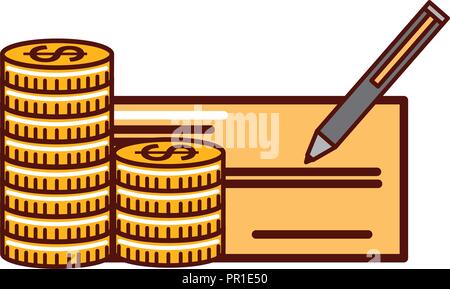 stacked coins money check bank pencil vector illustration Stock Vector