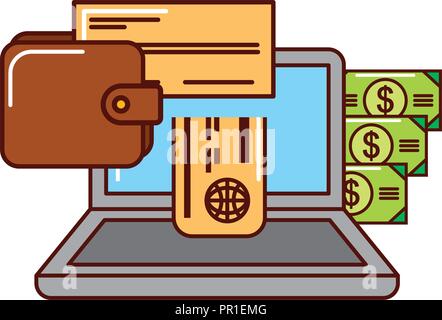 business money banknote laptop wallet check bank vector illustration Stock Vector