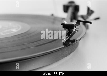 Cose-up of a needle on a record, on a record player Stock Photo
