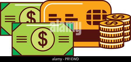 business money stacked coins banknote card bank vector illustration Stock Vector