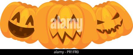 cartoon halloween pumpkins over white background, vector illustration Stock Vector