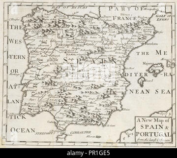 A new map of Spain and Portugal, from the latest observations, Geography anatomiz'd, or, The geographical grammar: being a short Stock Photo