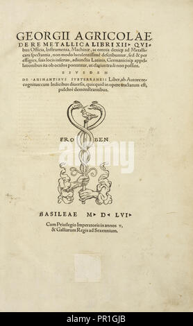 Title page, Georgii Agricolae De re metallica: libri XII. Quibus officia, instrumenta, machinae, ac omnia deni Stock Photo