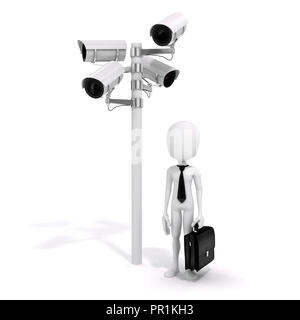 3d man, businessman and security camera Stock Photo