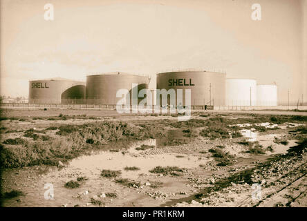 Shell oil tanks near Haifa close up. 1934, Israel, Haifa Stock Photo