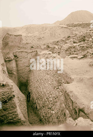 Road to Jericho, Jordan, etc. Remains of ancient Jericho city wall. 1900, West Bank, Jericho Stock Photo