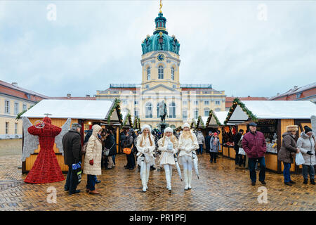 Berlin, Germany - December 9, 2017: Christmas Market near Charlottenburg Palace in Winter Berlin, Germany. Advent Fair Decoration and Stalls with Craf Stock Photo