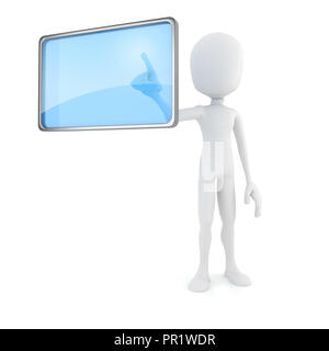 3d man pushing on a virtual screen Stock Photo