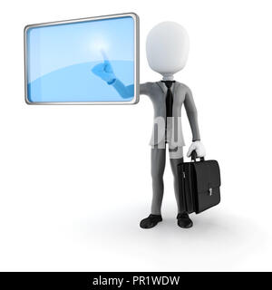 3d man pushing on a virtual screen Stock Photo