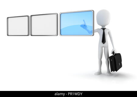 3d man pushing on a virtual screen Stock Photo