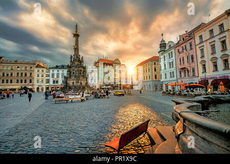 View of main square with monument Holy Trinity Column in historic town Olomouc. Czech Republic Stock Photo