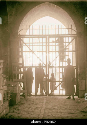 Putting iron gates at Herod's Gate Oct. 21, 1937 Jerusalem, Israel Stock Photo