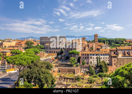 View on the Colosseum, the Santi Luca e Martina and the Imperial Fora from Vittoriano in Rome Stock Photo