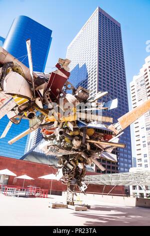 Los Angeles, California - February 24 2018: Nancy Rubins Chas Stainless Steel sculpture, outside the Museum of Contemporary Art MOCA Stock Photo