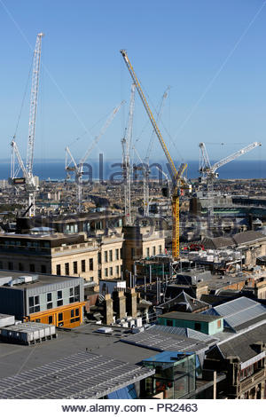 Cranes standing over the St James Centre demolition and redevelopment, Edinburgh Scotland Stock Photo