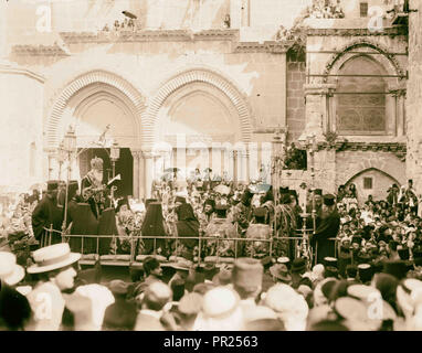 Foot washing ceremony, possibly with Syrian Orthodox patriarch, outside the Church of the Holy Sepulchre, Jerusalem. 1898 Stock Photo