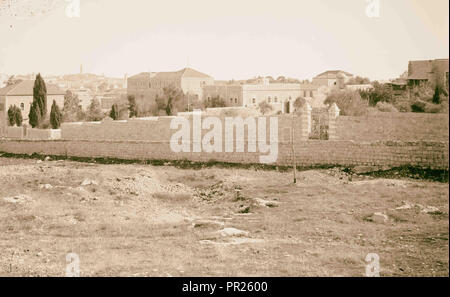 Wall of American Consulate, Mamilla Road, and cemetery, Jerusalem. 1907, Jerusalem, Israel Stock Photo